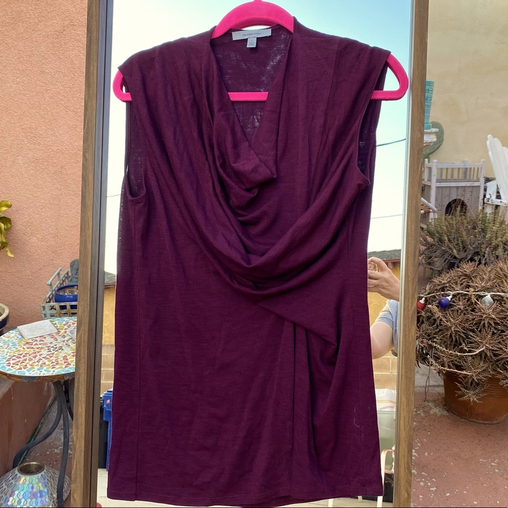 Deep purple shell top with drape front